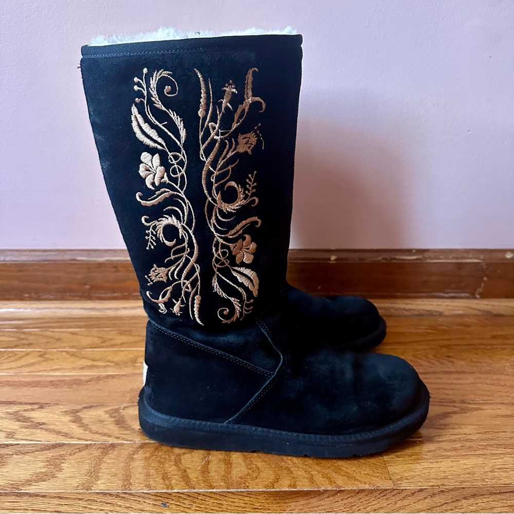 Ugg Embroidered Black Suede Women's Boots